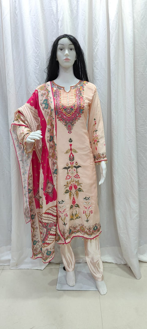 Premium Muslin Embroidered Suit Set with Dupatta