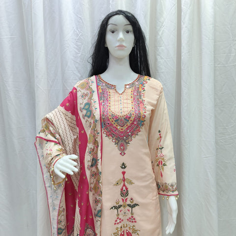 Premium Muslin Embroidered Suit Set with Dupatta
