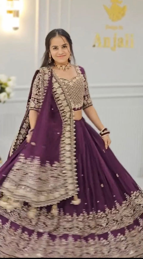 Embroidered Chinon Lehenga Choli Set with Dupatta
