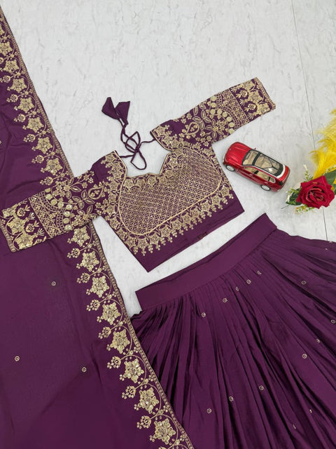Embroidered Chinon Lehenga Choli Set with Dupatta