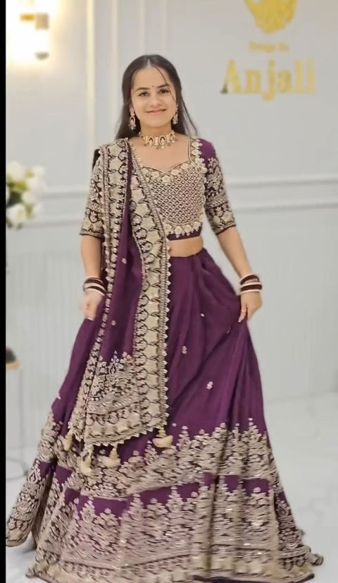 Embroidered Chinon Lehenga Choli Set with Dupatta