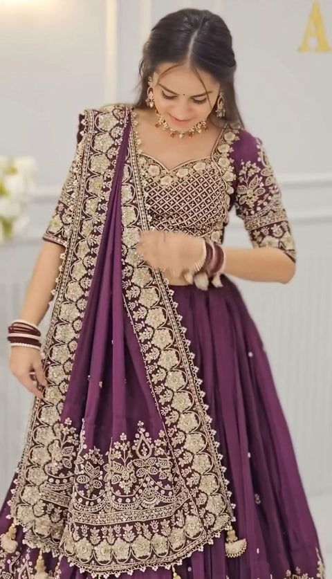 Embroidered Chinon Lehenga Choli Set with Dupatta