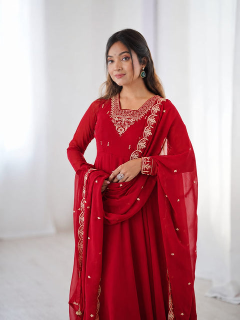 Embroidered Georgette Kurta Set with Dupatta for Women