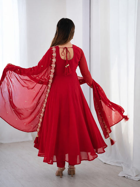 Embroidered Georgette Kurta Set with Dupatta for Women