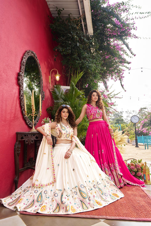 Embroidered Vichitra Lehenga Choli Set with Dupatta for Women