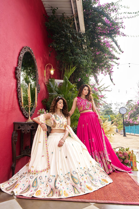 Embroidered Vichitra Lehenga Choli Set with Dupatta for Women