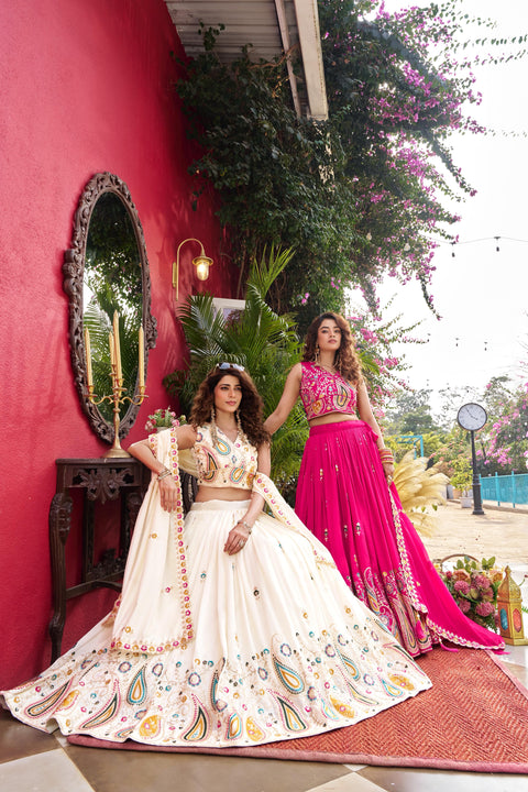 Embroidered Vichitra Lehenga Choli Set with Dupatta for Women