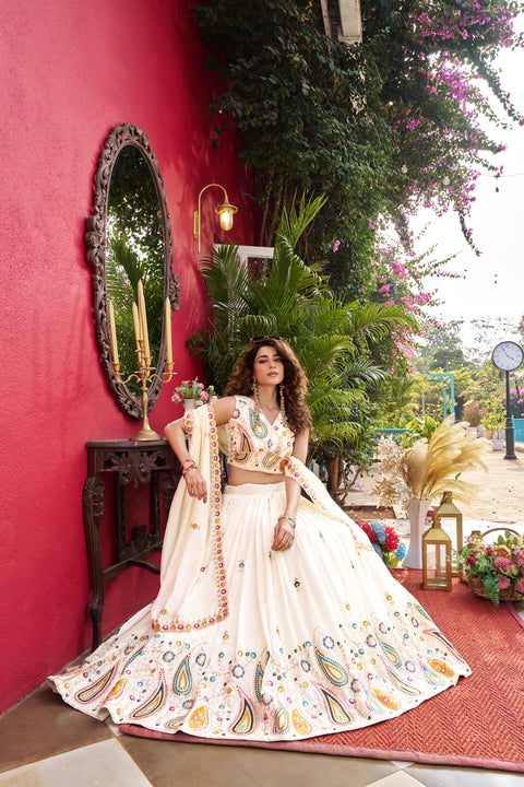 Embroidered Vichitra Lehenga Choli Set with Dupatta for Women