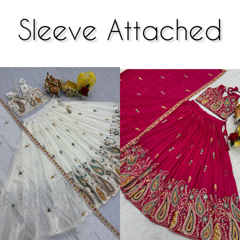 Embroidered Vichitra Lehenga Choli Set with Dupatta for Women