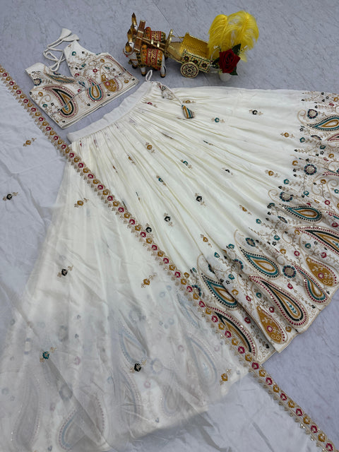 Embroidered Vichitra Lehenga Choli Set with Dupatta for Women