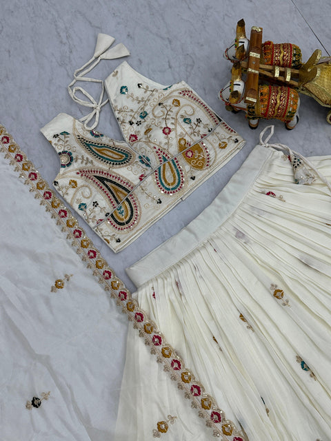 Embroidered Vichitra Lehenga Choli Set with Dupatta for Women