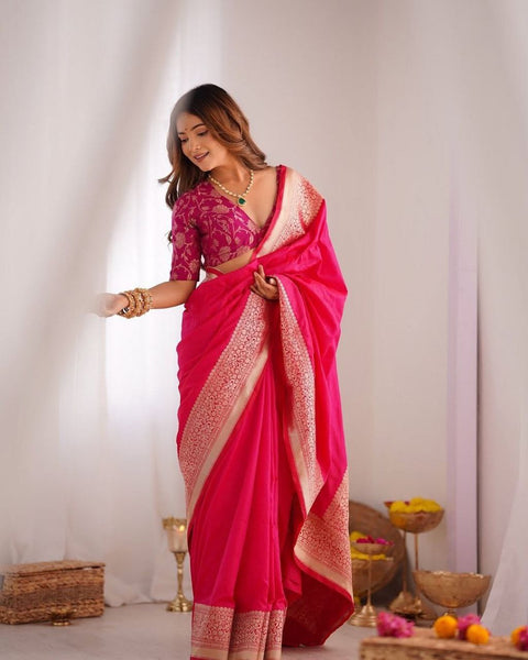 Minaxi Soft Lichi Silk Saree with Jacquard Border