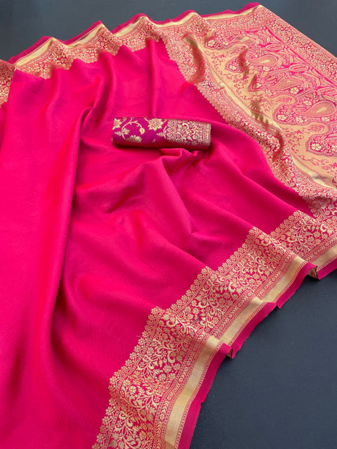 Minaxi Soft Lichi Silk Saree with Jacquard Border