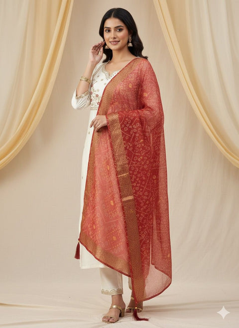 Roman Silk Embroidered Kurti Pant Set with Chanderi Dupatta