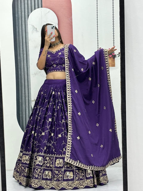 Embroidered Crepe Silk Lehenga Choli Set with Dupatta
