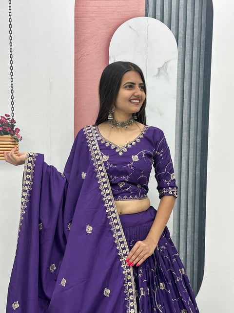 Embroidered Crepe Silk Lehenga Choli Set with Dupatta