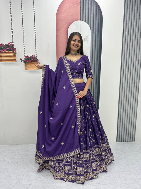 Embroidered Crepe Silk Lehenga Choli Set with Dupatta
