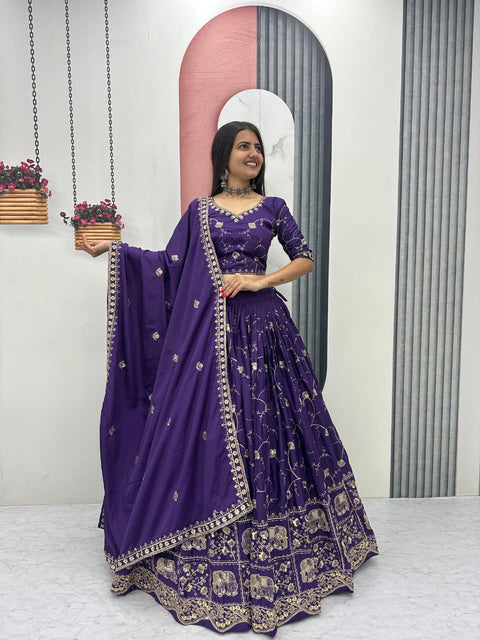 Embroidered Crepe Silk Lehenga Choli Set with Dupatta
