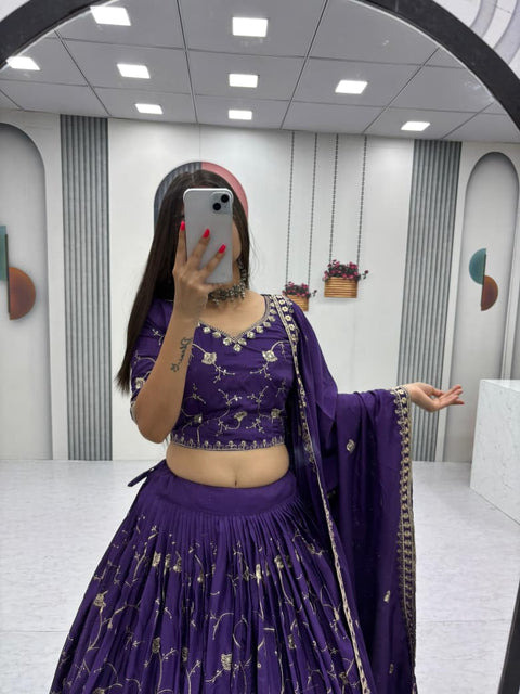 Embroidered Crepe Silk Lehenga Choli Set with Dupatta
