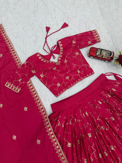Embroidered Crepe Silk Lehenga Choli Set with Dupatta