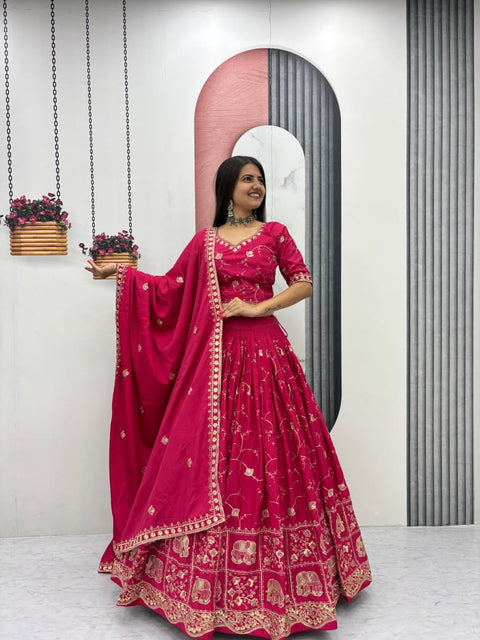 Embroidered Crepe Silk Lehenga Choli Set with Dupatta