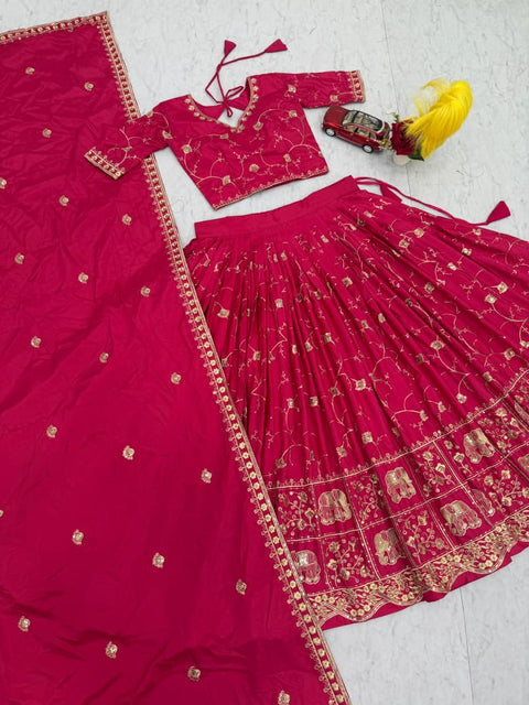 Embroidered Crepe Silk Lehenga Choli Set with Dupatta