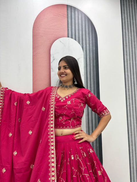 Embroidered Crepe Silk Lehenga Choli Set with Dupatta