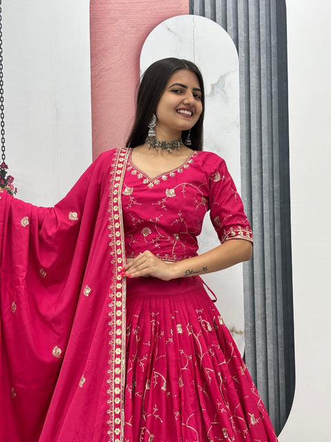 Embroidered Crepe Silk Lehenga Choli Set with Dupatta