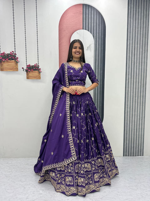 Embroidered Crepe Silk Lehenga Choli Set with Dupatta