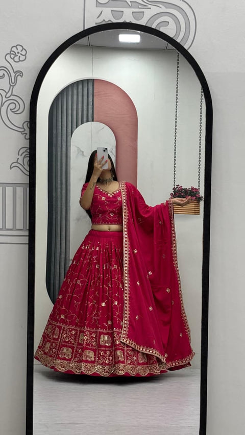 Embroidered Crepe Silk Lehenga Choli Set with Dupatta