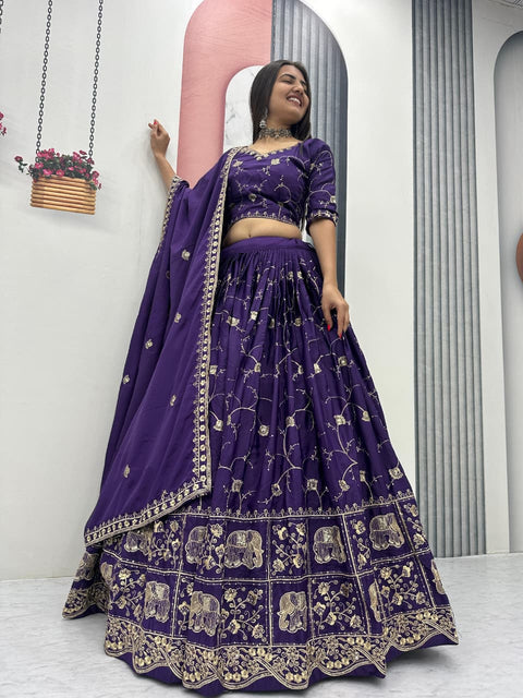 Embroidered Crepe Silk Lehenga Choli Set with Dupatta