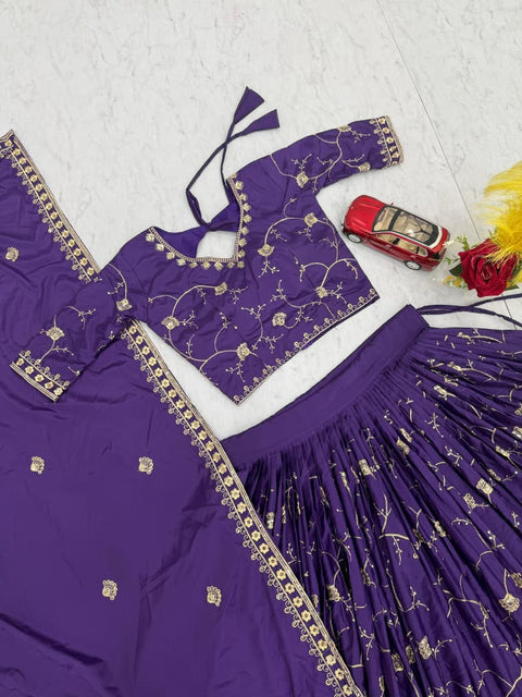 Embroidered Crepe Silk Lehenga Choli Set with Dupatta