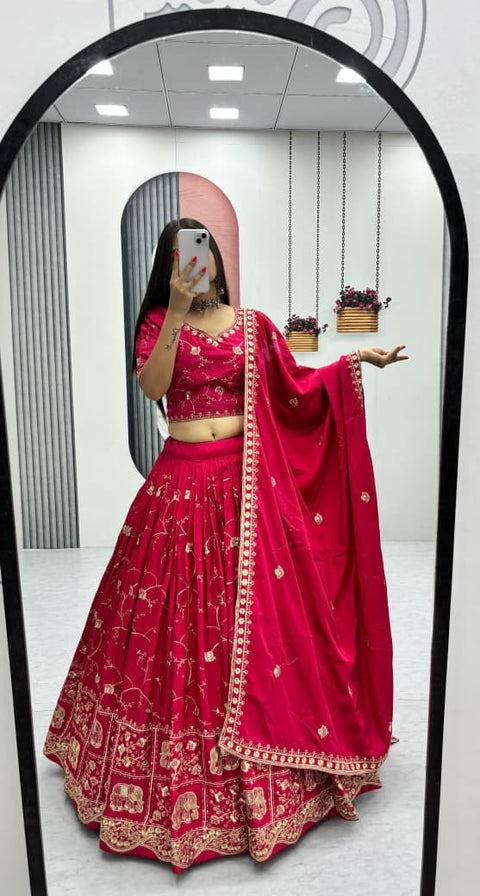Embroidered Crepe Silk Lehenga Choli Set with Dupatta