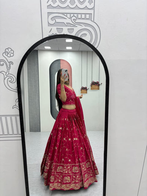 Embroidered Crepe Silk Lehenga Choli Set with Dupatta