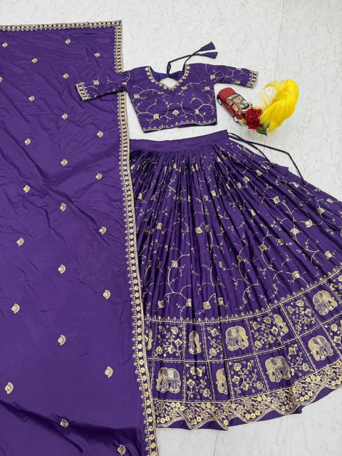 Embroidered Crepe Silk Lehenga Choli Set with Dupatta