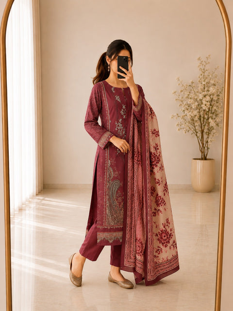 Cotton Printed Kurta Set with Embroidery Work & Dupatta