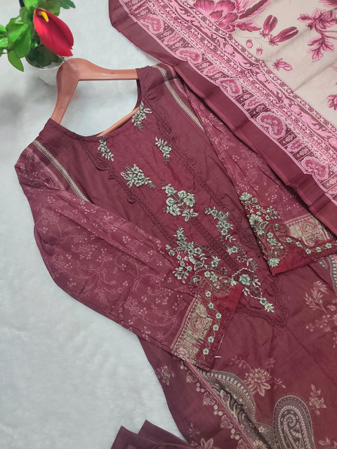 Cotton Printed Kurta Set with Embroidery Work & Dupatta