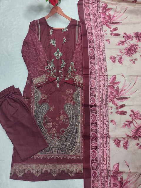 Cotton Printed Kurta Set with Embroidery Work & Dupatta