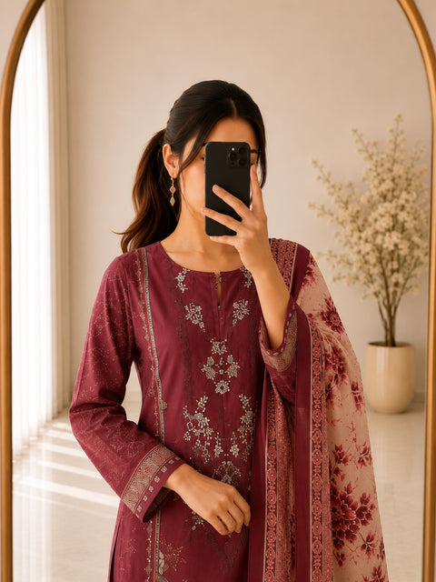 Cotton Printed Kurta Set with Embroidery Work & Dupatta