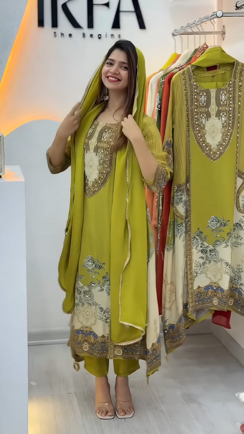 Premium Crepe Kurta Pant Set with Dupatta