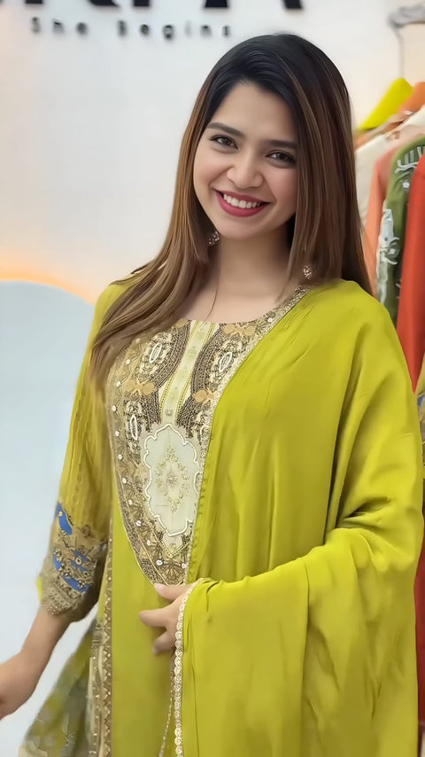 Premium Crepe Kurta Pant Set with Dupatta