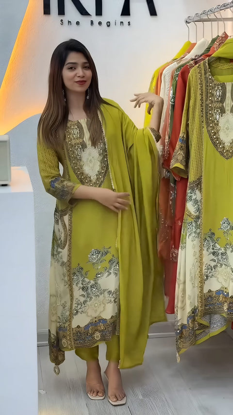 Premium Crepe Kurta Pant Set with Dupatta