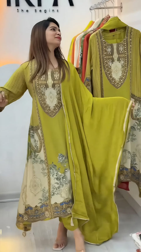 Premium Crepe Kurta Pant Set with Dupatta