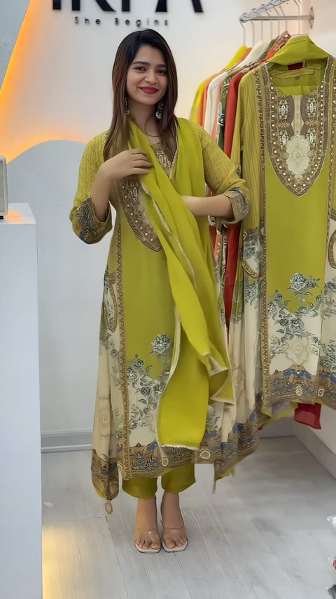 Premium Crepe Kurta Pant Set with Dupatta