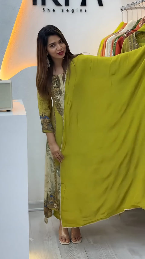Premium Crepe Kurta Pant Set with Dupatta