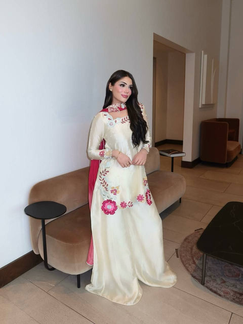 Designer Embroidered Roman Silk Sharara Set with Dupatta
