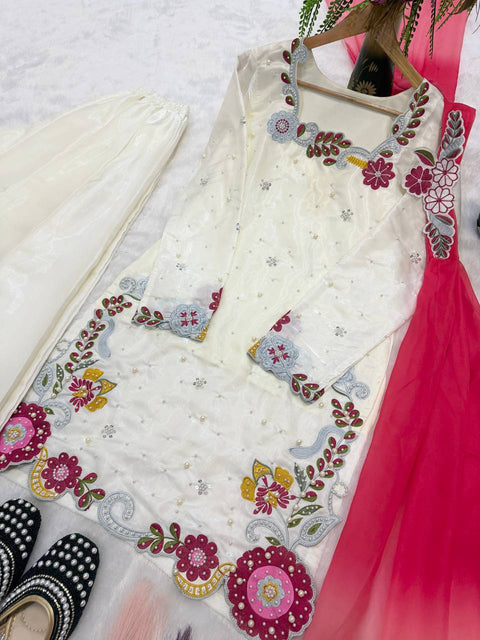 Designer Embroidered Roman Silk Sharara Set with Dupatta