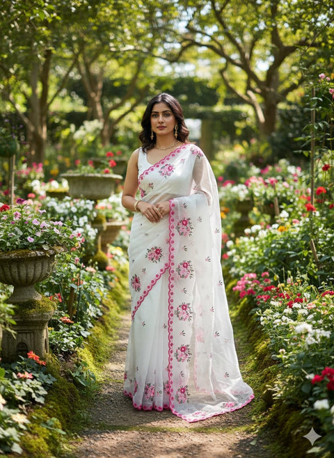 Designer Georgette Saree with Embroidered Border