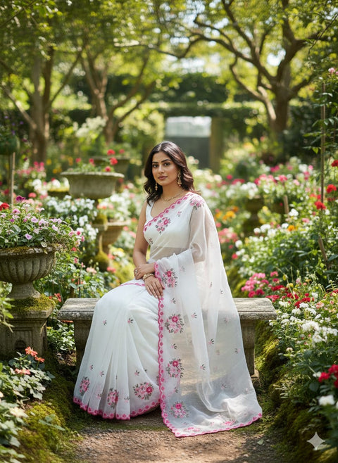 Designer Georgette Saree with Embroidered Border