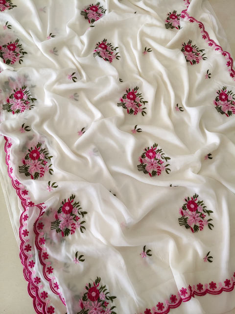 Designer Georgette Saree with Embroidered Border